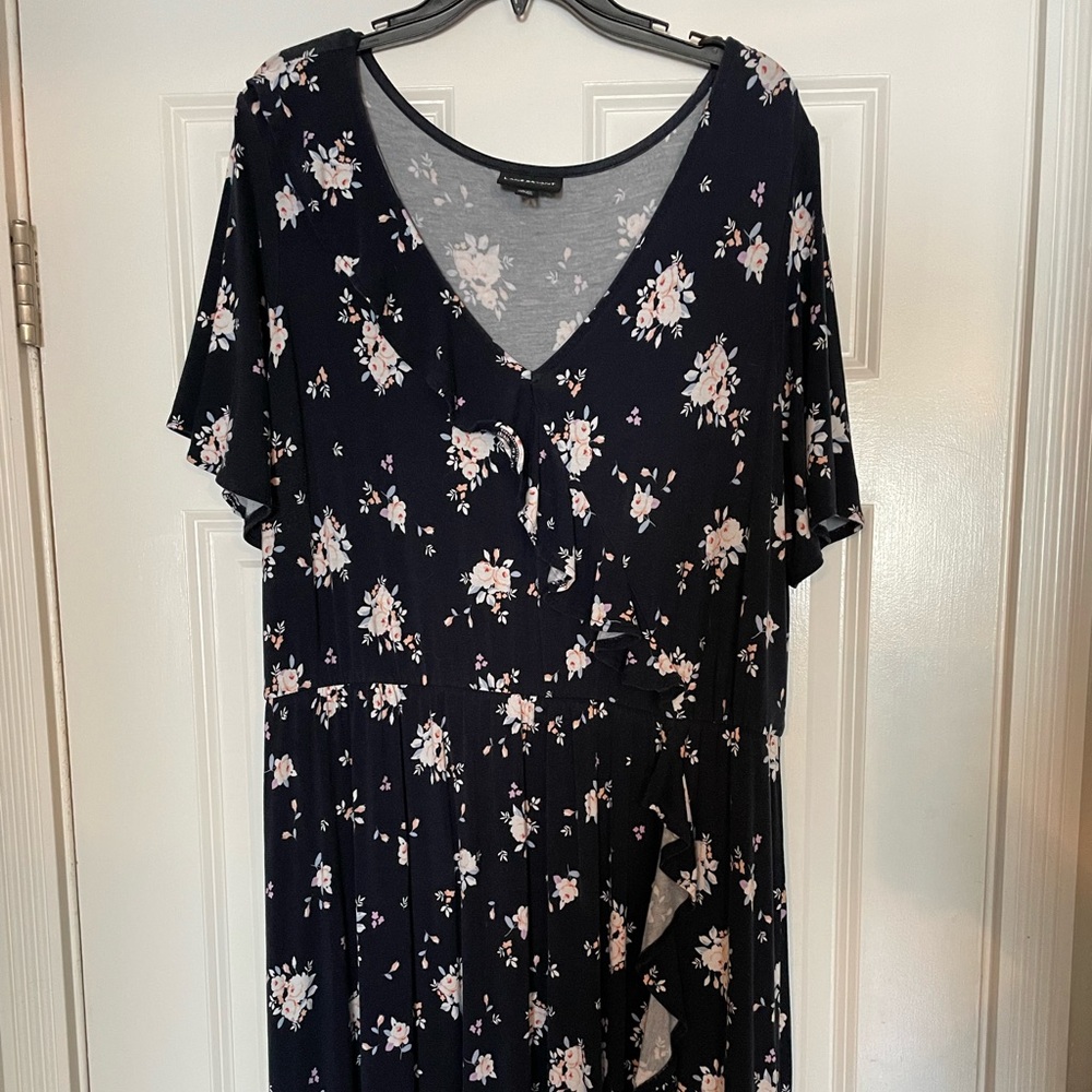 Lane Bryant navy blue floral faux wrap knee-length sundress